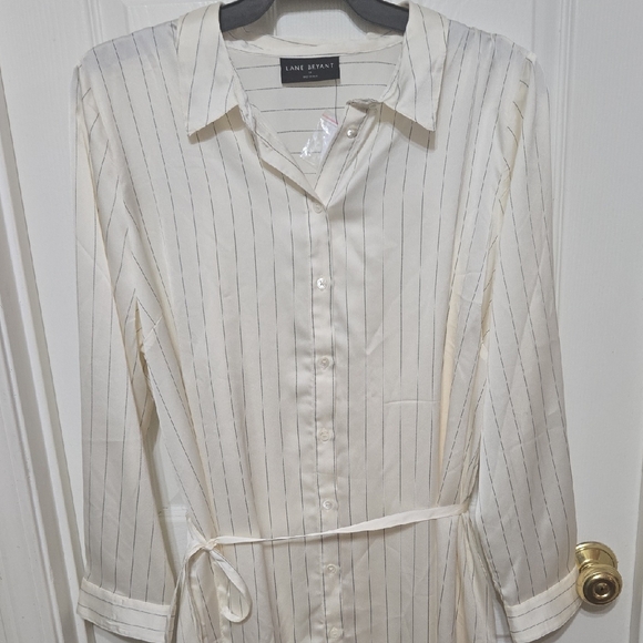 Lane Bryant Dresses & Skirts - Lane Bryant Cream Striped Button-Up Dress